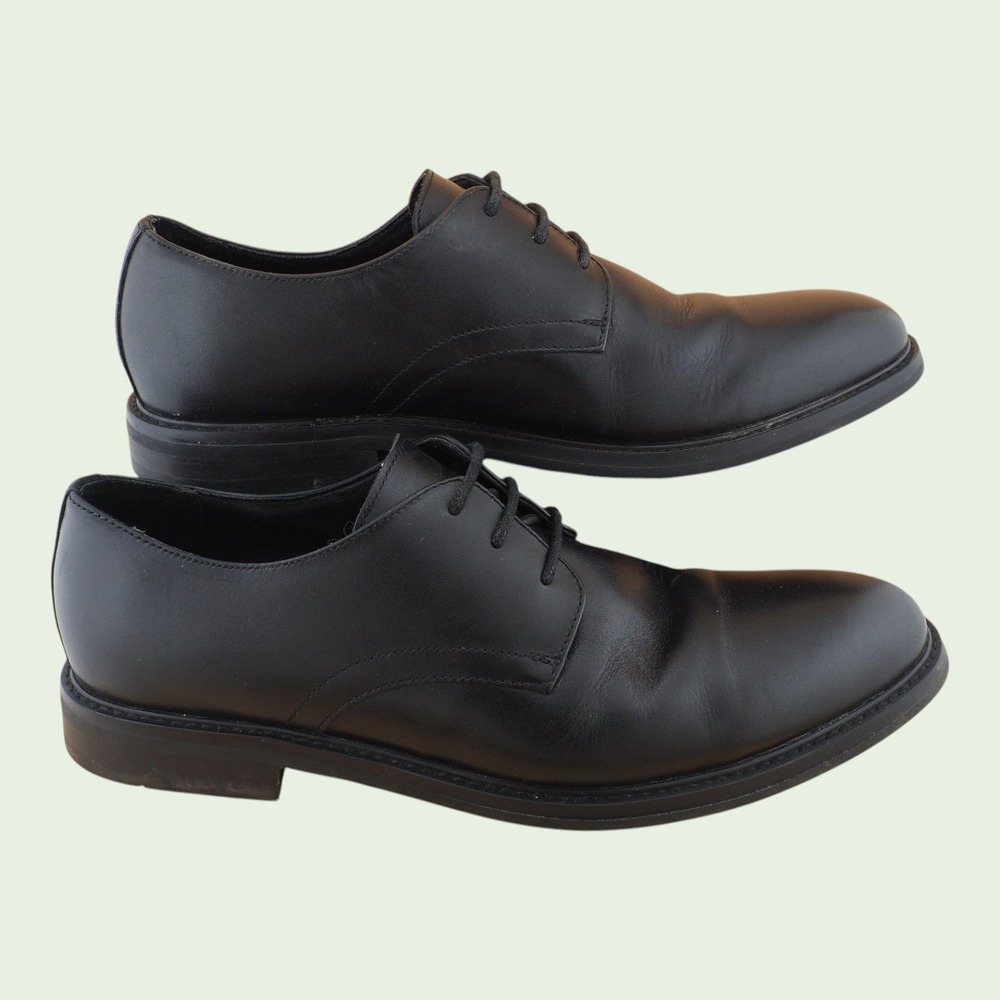 Express Mens Size 10 Black Plain Toe Derby Shoes Classic Leather Formal Dress - Picture 4 of 14